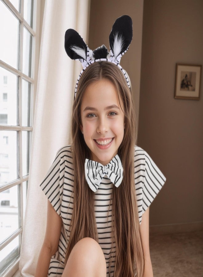JOINPAYA Zebra Costume Set for Kids: 4 Piece Zebra Ears Headband, Bowtie, Tail, and Gloves- Animal Fancy Dress Party Accessory for Halloween Christmas Role Play Stage Performance - Image 2